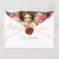 Vintage Valentine Cupid mit rosa Rosen