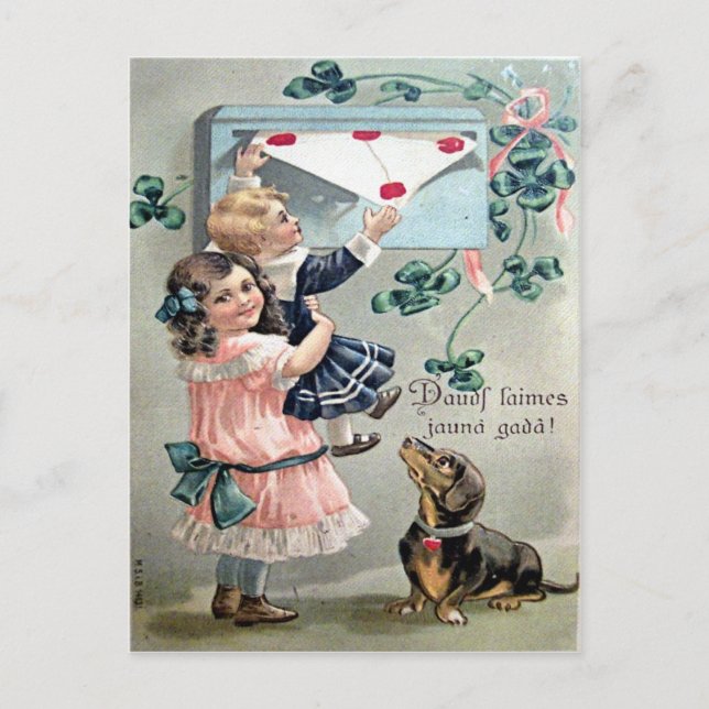 Vintage Valentine-Dackel Feiertagspostkarte (Vorderseite)