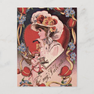 Vintage Valentine-Dame Feiertagspostkarte