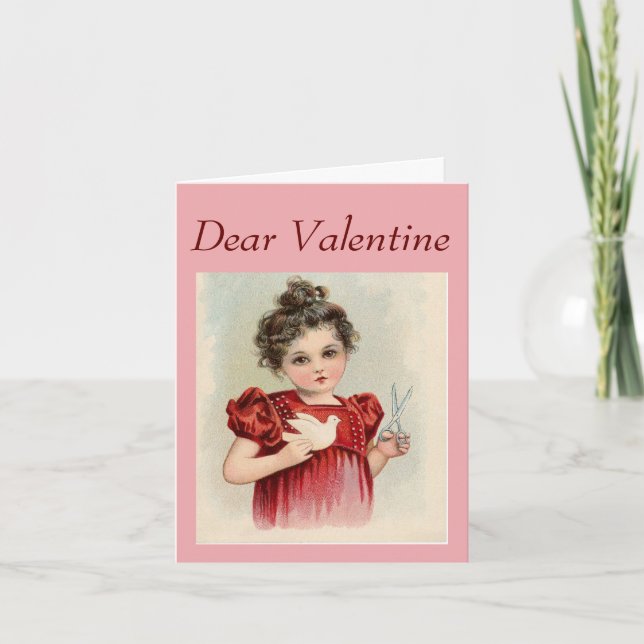 Vintage Valentine-Girl mit Taube Feiertagskarte (Vorderseite)
