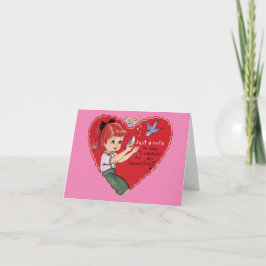 Vintage Valentine Girl mit Vogelkarte Feiertagskarte
