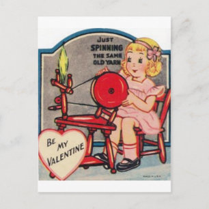 Vintage Valentine Girl Spinning Wool Feiertagspostkarte
