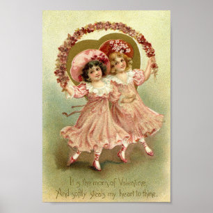 Vintage Valentine Girls Poster
