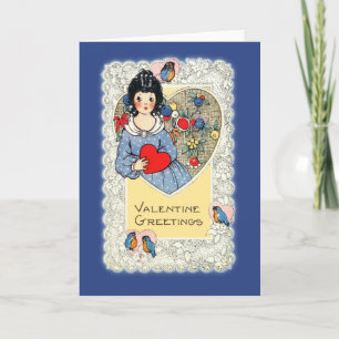 Vintage Valentine-Karte mit Drosseln Feiertagskarte