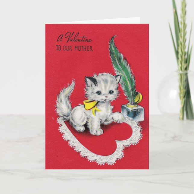 Vintage Valentine Kitty für Mutter Feiertagskarte (Vorderseite)