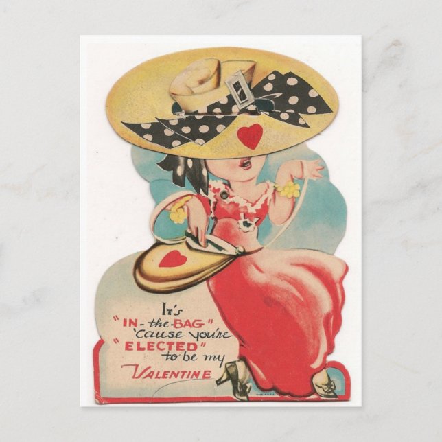 Vintage Valentine Lady mit Big Hat Postcard Postkarte (Vorderseite)
