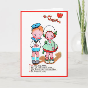 Vintage Valentine Niedlich Girl & Boy mit Herz Karte