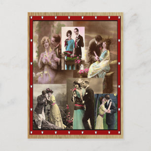 Vintage Valentine Paare in der Liebe Postkarte