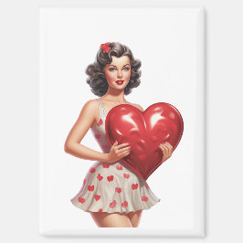 Vintage Valentine Pin-Up Girl Heart Magnet