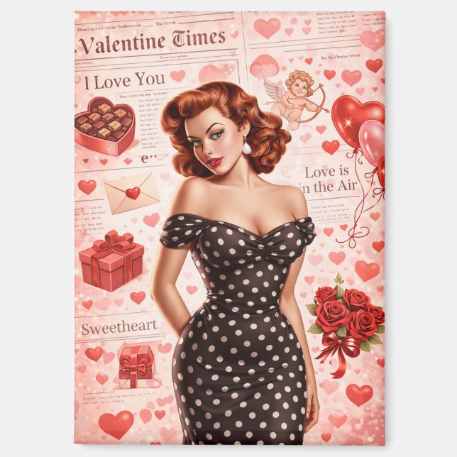 Vintage Valentine Pin-Up Girl Magnet (Vorderseite)