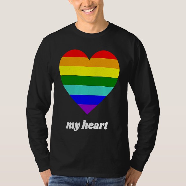 Vintage Valentine Rainbow My Heart T-Shirt (Vorderseite)