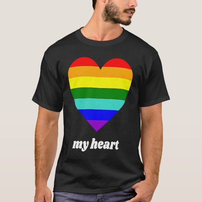 Vintage Valentine Rainbow My Heart T-Shirt (Vorderseite)