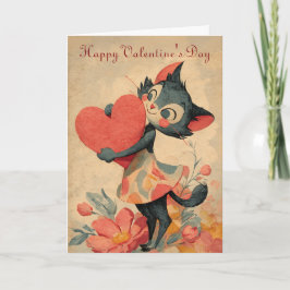 Vintage Valentine`s Day Cat With Heart Karte