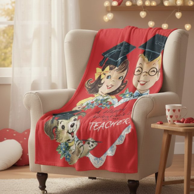 Vintage "Valentine to My Teacher" Retro Graduation Fleecedecke (Vintage "Valentine to My Teacher" Retro Graduation Fleece Blanket)