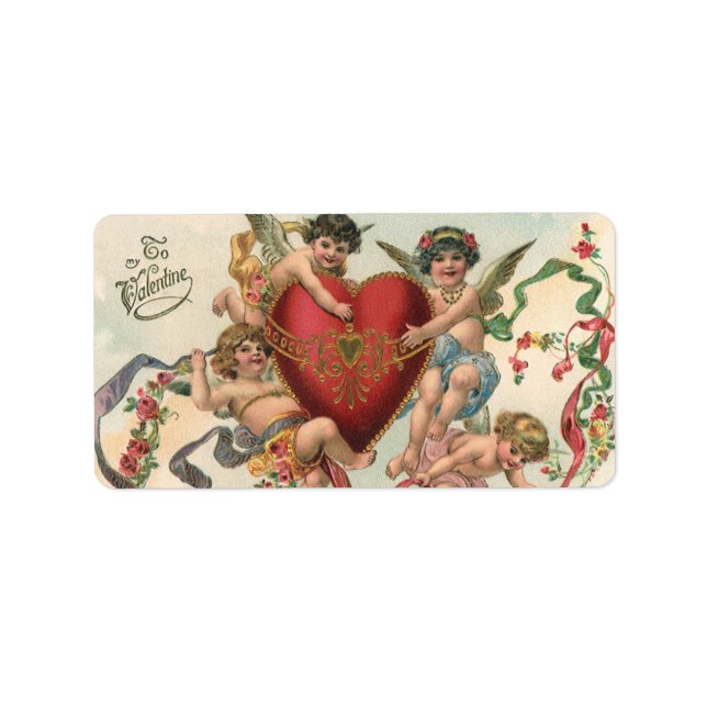 Vintage Valentine, Viktorianische Engel Cherubs He Adressaufkleber (Vorne)