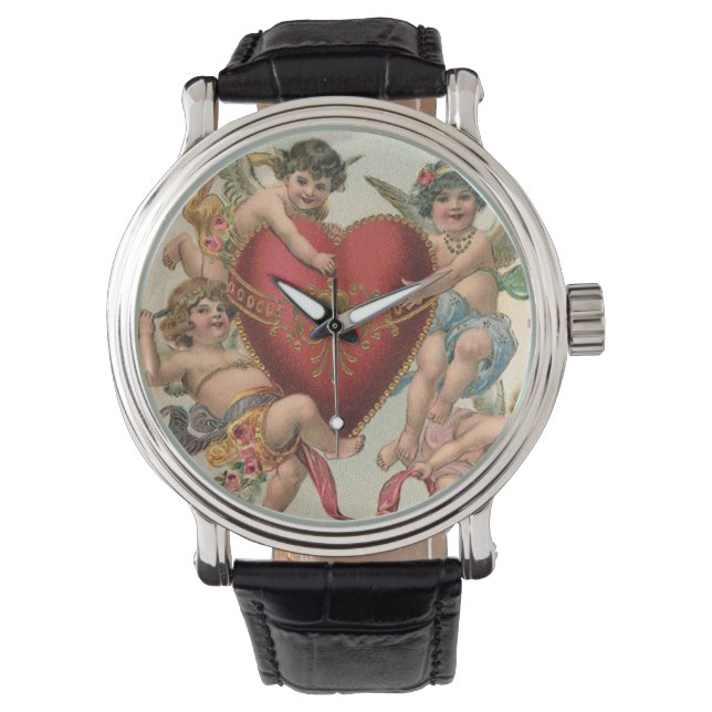 Vintage Valentine, Viktorianische Engel Cherubs He Armbanduhr (Vorderseite)