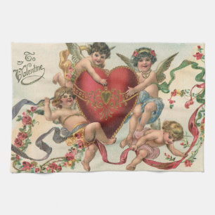 Vintage Valentine, Viktorianische Engel Cherubs He Geschirrtuch