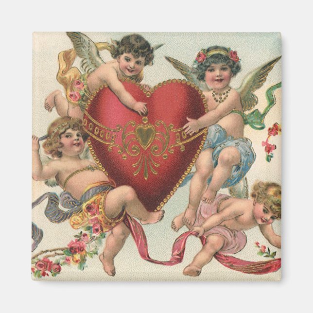 Vintage Valentine, Viktorianische Engel Cherubs He Magnet (Vorne)
