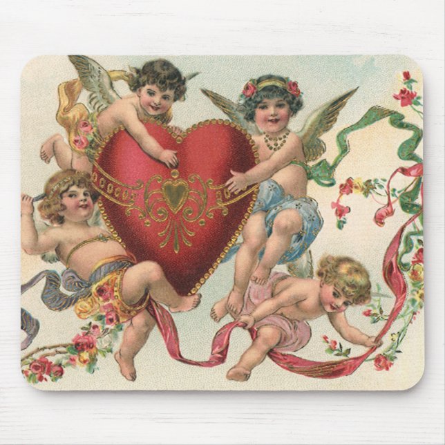 Vintage Valentine, Viktorianische Engel Cherubs He Mousepad (Vorne)