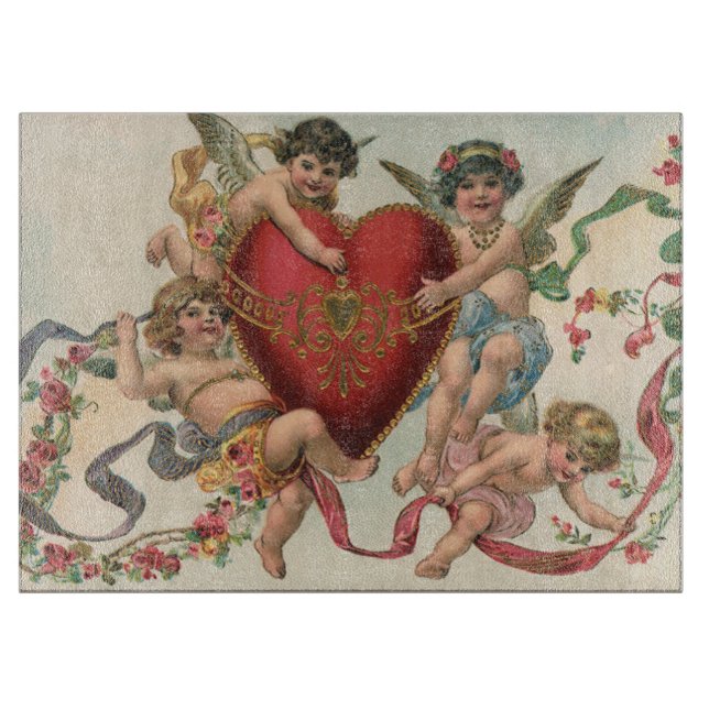 Vintage Valentine, Viktorianische Engel Cherubs He Schneidebrett (Vorderseite)