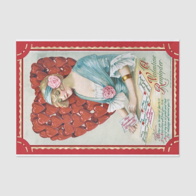 Vintage Valentine Young Woman mit Liebe Letters Seidenpapier (Vorderseite)