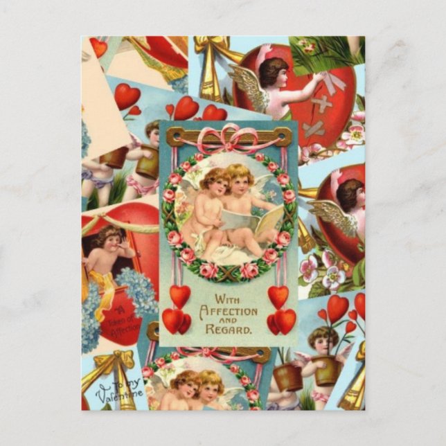 Vintage Valentinerkollage Feiertagspostkarte (Vorderseite)