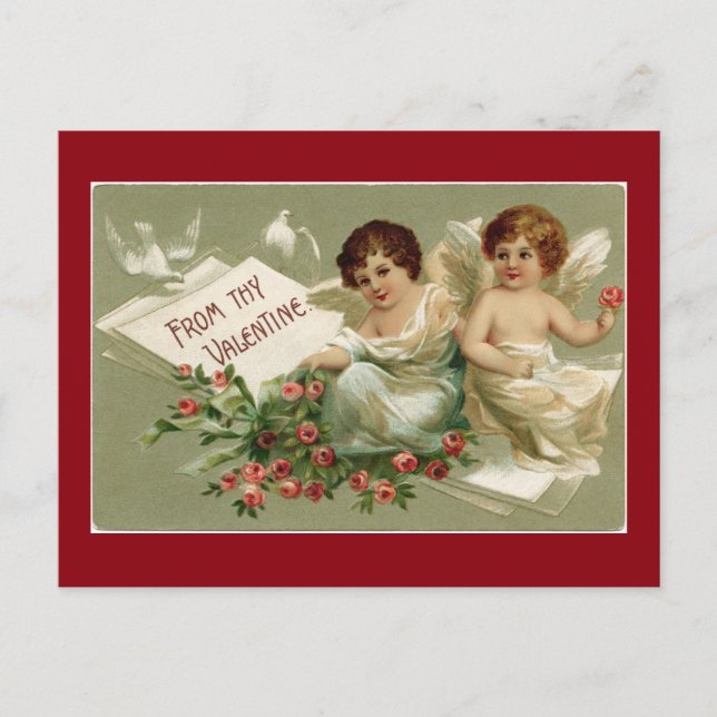 Vintage Valentinerkuppen und -tauben Feiertagspostkarte (Vorderseite)