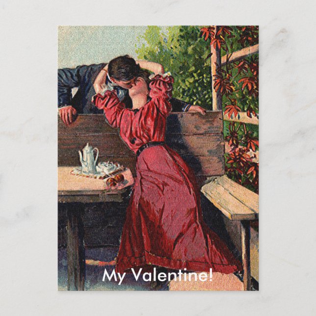 Vintage Valentines Couple Kissing Card Feiertagspostkarte (Vorderseite)