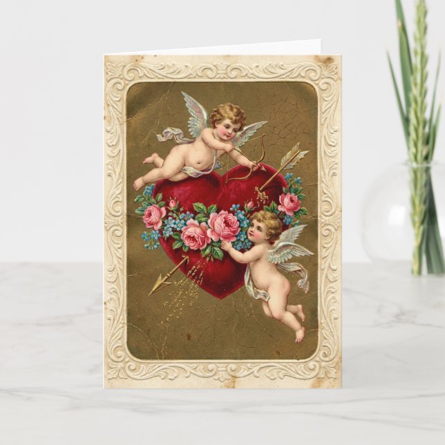 Vintage Valentines Cupid Heart Card Karte (Vorderseite)