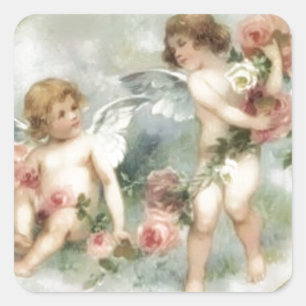 Vintage-Valentins-Engelchen Quadratischer Aufkleber