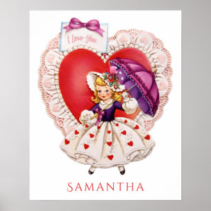 Vintage-Valentins-Poster mit individuellem Namen Poster
