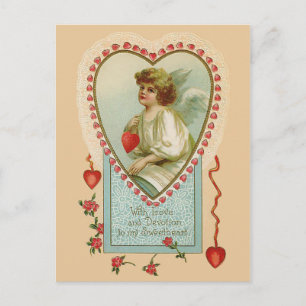 Vintage-Valentinsengel und Herz Feiertagspostkarte