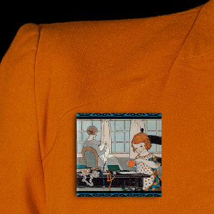 Vintage Valentinsgruß eines Mädchens für die Mutte Button