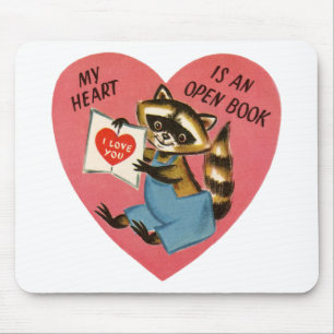Vintage-Valentinsgruß mit Waschbär Mousepad