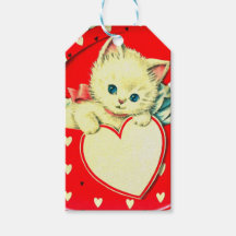 Vintage Valentinsgruß Weiße Katze in roter Herzsch
