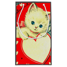 Vintage Valentinsgruß Weiße Katze in roter Herzsch