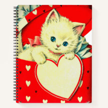 Vintage Valentinsgruß Weiße Katze in roter Herzsch