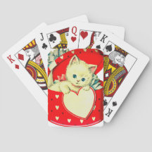 Vintage Valentinsgruß Weiße Katze in roter Herzsch