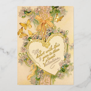 Vintage Valentinsherz, Bänder und Schmetterlinge Folien Feiertagskarte