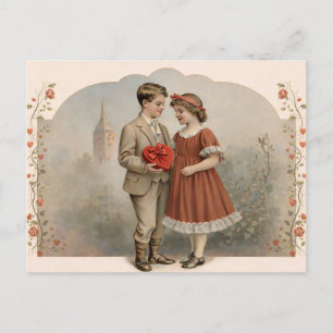 Vintage-Valentinskarte-Paar mit Pralinen Postkarte