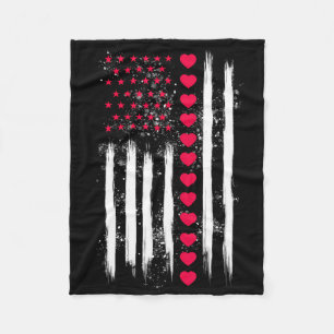 Vintage Valentinstag Amerikanische Flagge Herz Per Fleecedecke