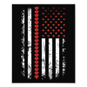Vintage Valentinstag Amerikanische Flagge Herzen Fotodruck
