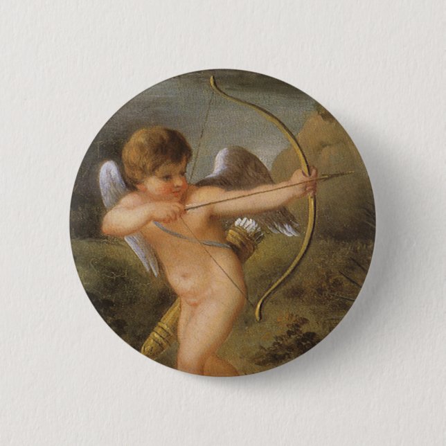 Vintage Valentinstag, Amor mit Bogen und Pfeil Button (Vorderseite)