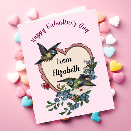 Vintage Valentinstag-Card-Bird-Blume Herz Karte