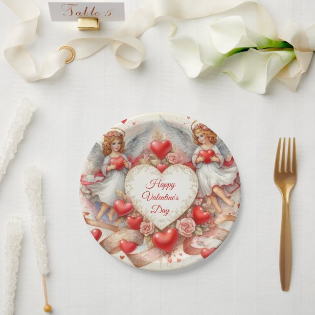 Vintage Valentinstag Cherub Engel  Pappteller (Hochzeit)