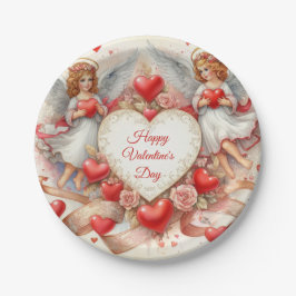 Vintage Valentinstag Cherub Engel Pappteller