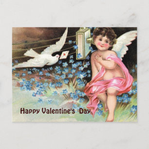 Vintage Valentinstag - Cherub mit Taubenbrief und Feiertagspostkarte