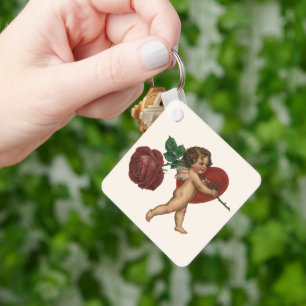 Vintage Valentinstag Cherub und viktorianische Ros Schlüsselanhänger