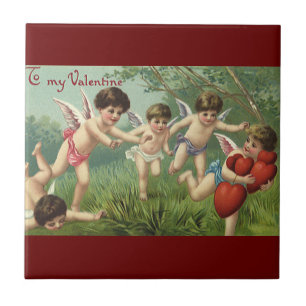 Vintage Valentinstag Cherubs mit Liebesherzen Fliese