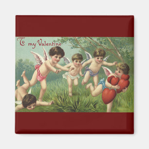 Vintage Valentinstag Cherubs mit Liebesherzen Magnet